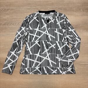 Amsterdam - Claudia Strater Pattern Long Sleeve Blouse W 44/L Color Black/White